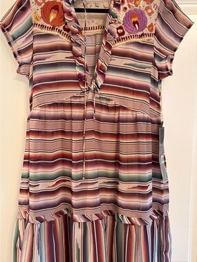 Double D Ranch Multicolor Striped Embroidered Ruffle Dress